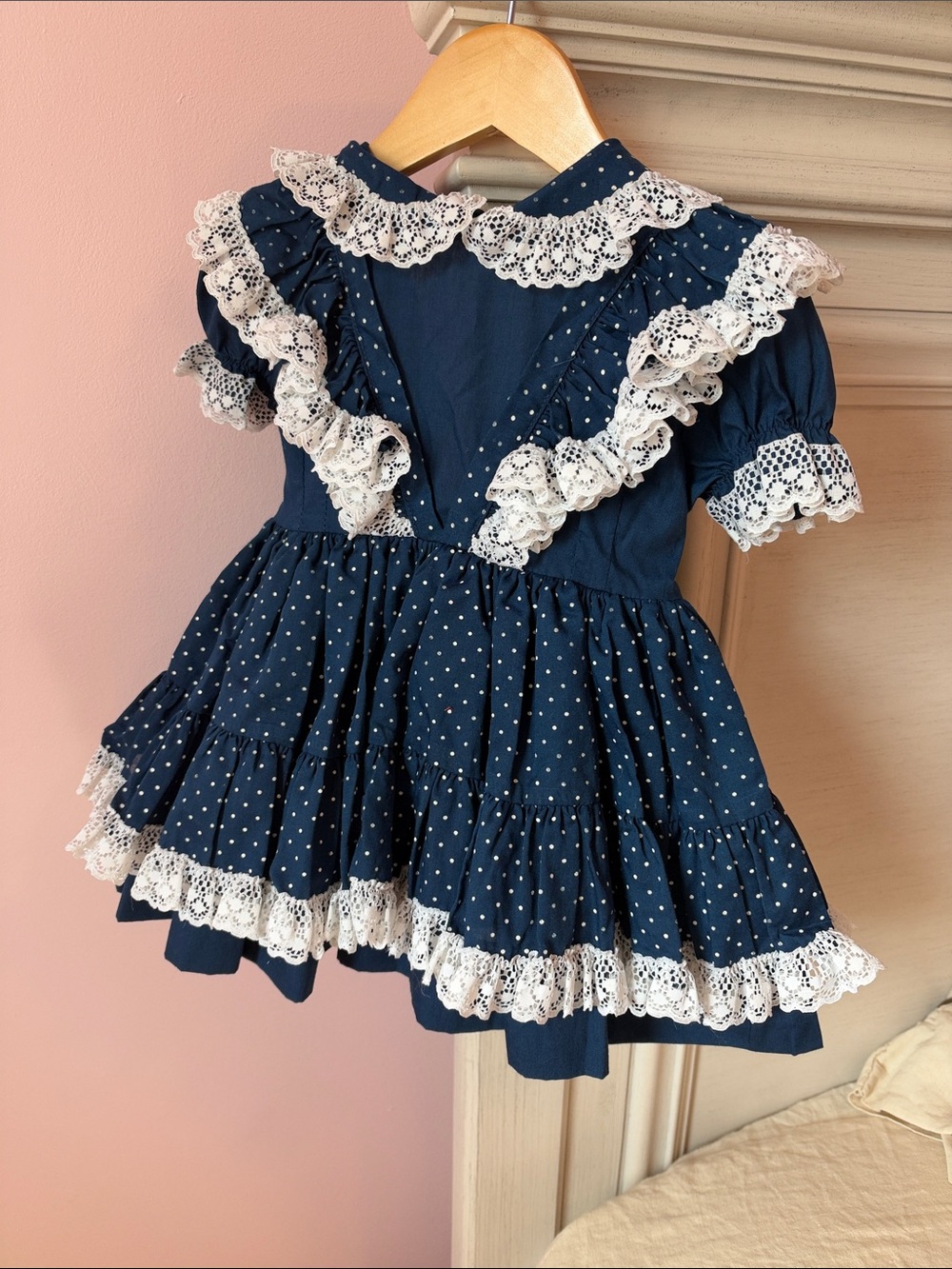 Sweaty Betty Navy Polka Dot Lace Ruffle Dress Top